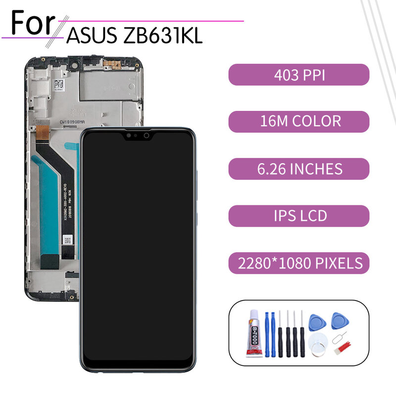 LCD 터치 스크린 디지타이저 교체 부품, Asus ZB631KL 디스플레이용 AAA +++ 화면, ASUS Zenfone Max Pro M2 ZB631KL 용, 6.26 인치