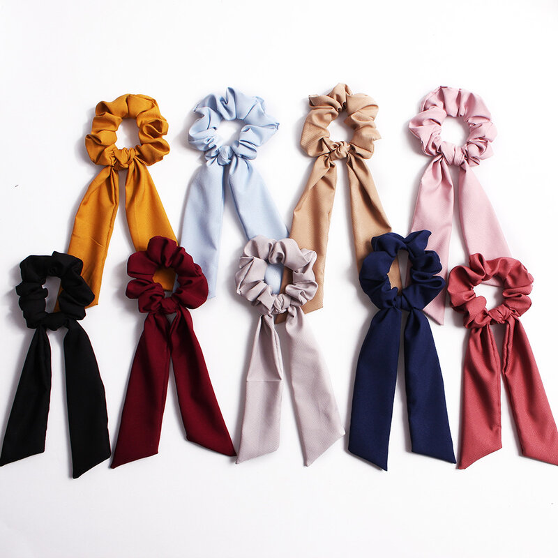 New Solid color Hair Scrunchies Girls/Women ribbon Bunny Ear Knot Bow Hair Bands Rabbit Ear Hair tie Ponytail Hair Accessories
