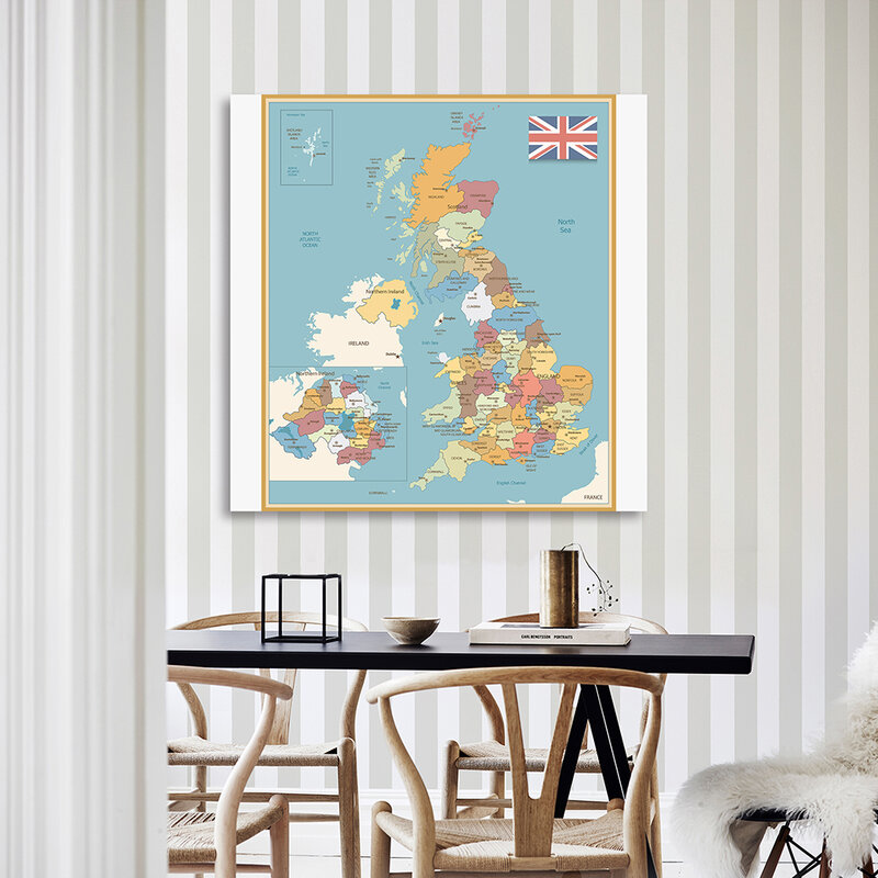 150*150Cm Inggris Peta Politik Antik Poster Seni Dinding Vinil Lukisan Kanvas Ruang Kelas Dekorasi Rumah Perlengkapan Sekolah
