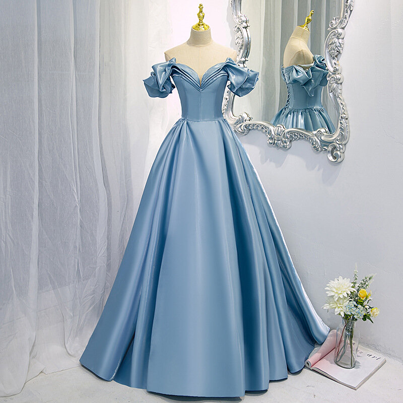 Niebieski francuski styl wyjściowe sukienki na studniówkę bez ramiączek bez ramiączek z kokardą Ruched Slim sukienki na przyjęcie A-Line długość podłogi wdzięczne sukienki
