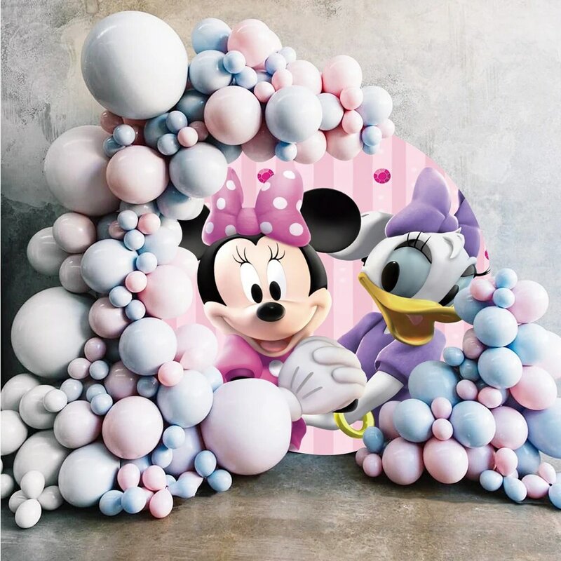 Disney-fondo redondo para fiesta de bienvenida de bebé, para niños, niñas, Minnie Mouse, recién nacido, Margarita, pato, fotografía de fondo, estudio fotográfico elástico personalizado
