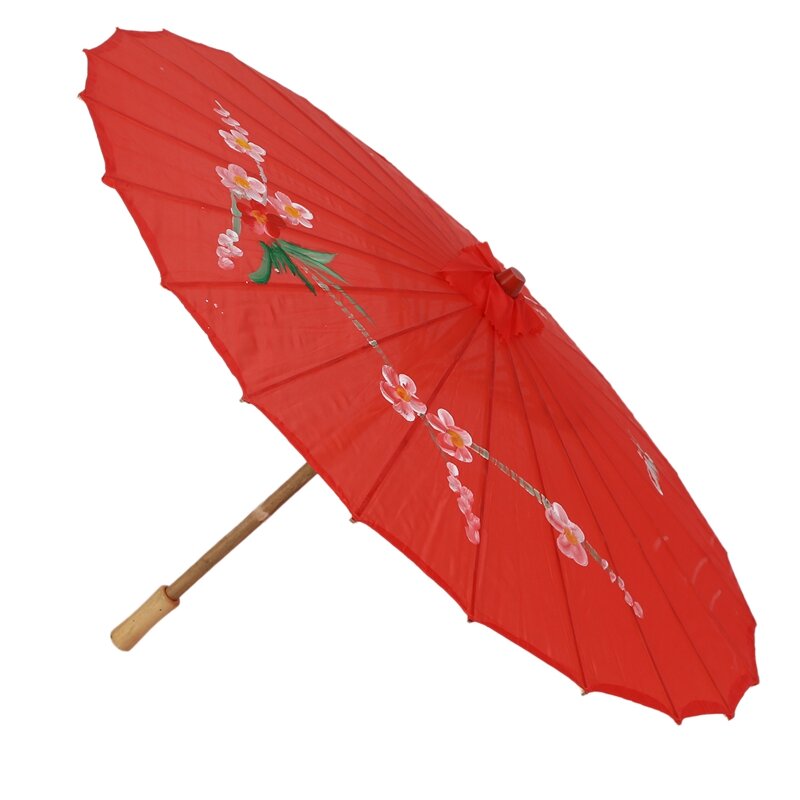 Sombrilla Parasol con dibujo de ciruelo en flor de bambú rojo 31,5 "Dia Oriental