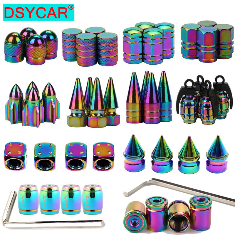 DSYCAR 4Pcs/Set Multicolor Car Moto Bike Tire Wheel Valve Cap Dust Cover Car Tire Valve Stem Caps Car Styling