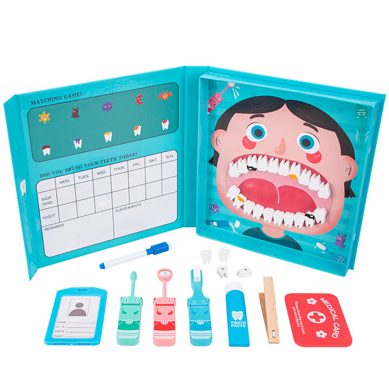 Set di giocattoli dentali educativi in legno estrazione dei denti spazzolatura dei denti Kit molare Cosplay dentista giocattolo odontoiatria regalo di natale per bambini
