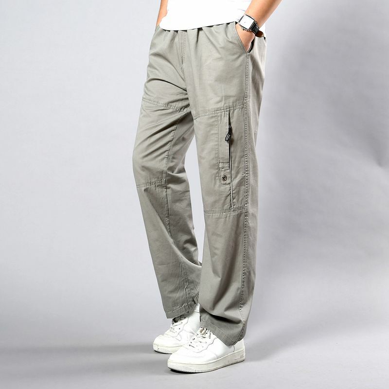 Pantalones caqui de algodón para hombre, Pantalón Cargo de pierna ancha con bolsillos laterales, color negro, talla grande 5XL