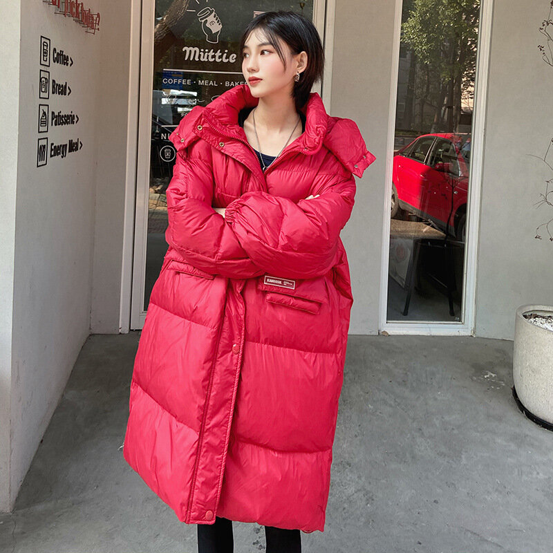 Winter Nieuwe Witte Eendendons Mid-Lengte Jas Vrouwelijke Koreaanse Versie Losse Rits Mode Dikke Donsjack Vrouwelijke 2021 jh2185