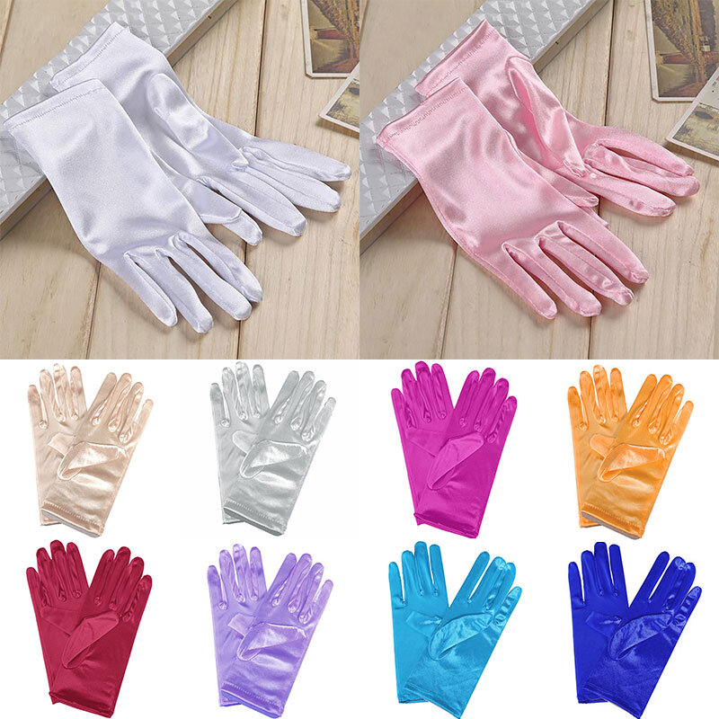 Stretch Satin Solid Color Gloves For Women Girls practical Glove Etiquette Performances Gloves Costume Prom Party Glove New