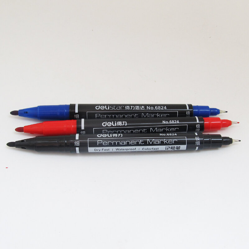 Перманентный маркер Delistar с двойным наконечником, водонепроницаемый Быстросохнущий маркер, 3 цвета, № 6824, 1 шт.