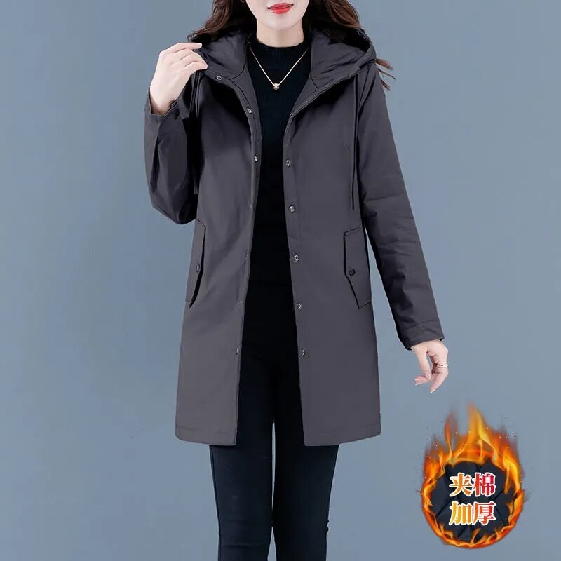 New 2021 Autumn Women's Cotton Windbreakers Coat Mid Long Thin Cotton Female Clothes Single Breasted Loose Cotton Ladies Jacket