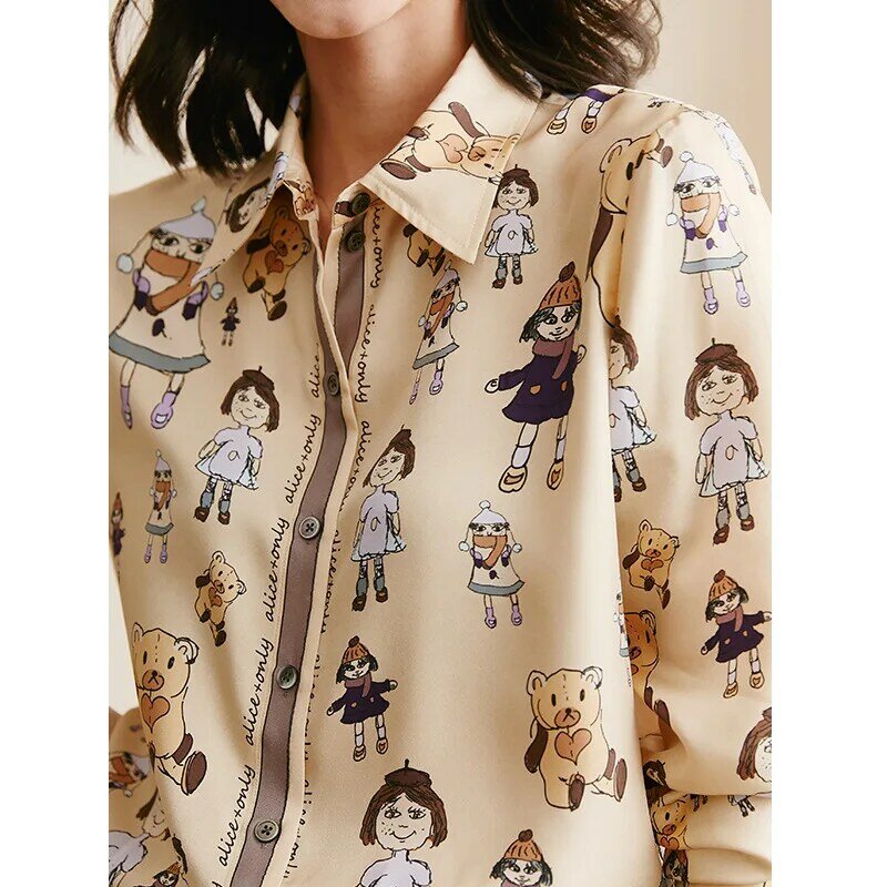 Boollili blusa feminina de seda verdadeira, para escritório, primavera outono, estampa, camisas de seda verdadeira, roupas femininas, da moda 2020