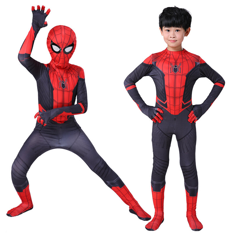 New Spider Man Far From Home Costume Peter Parker cosplay costumes Zentai Spiderman Bodysuit Superhero Jumpsuits for Kids Adult