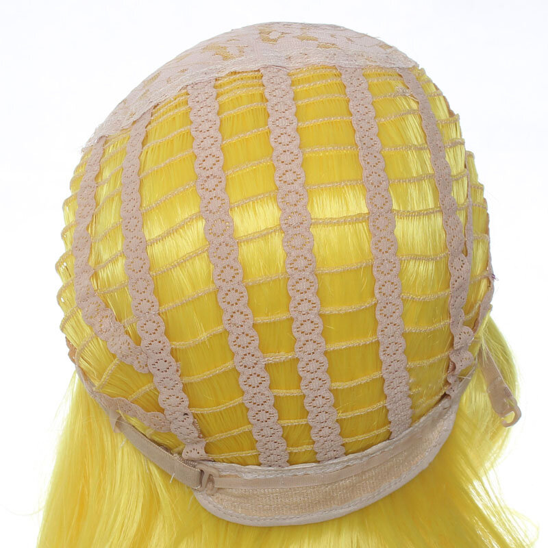 Rambut Palsu Lady Gaga Wig Cosplay Rambut Sintetis Campuran Pirang Kuning Wig Kostum Pesta Halloween + Topi Wig