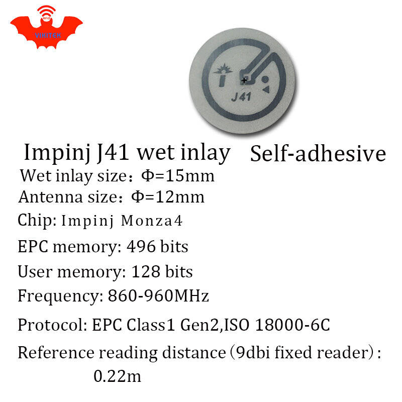 Impinj-etiqueta adhesiva RFID UHF J41, 915mhz, 900, 868mhz, 860-960MHZ, Higgs3, EPCC1G2, 6C, inteligente, pasiva