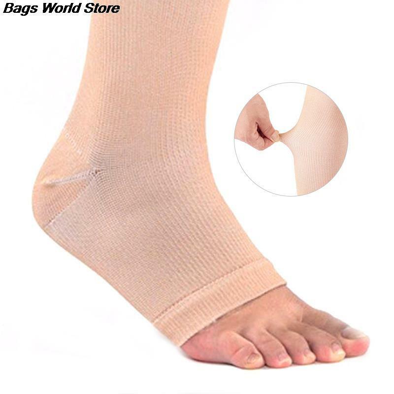 Dedo do pé aberto joelho-alta compressão médica meias varicosas veias estocagem cinta de compressão envoltório shaping for women men 18-21mm