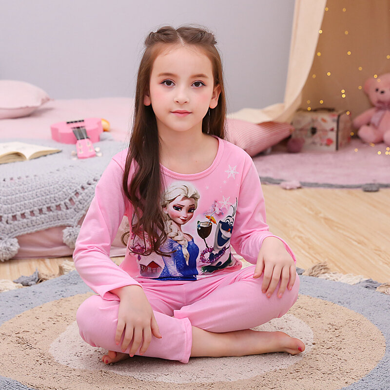 Kids Girls Pyjamas Clothes Sets Elsa Anna Cartoon Autumn Nightwear Baby Sleepwear Teenage Children Homewear Pajamas Suits 3-13Y