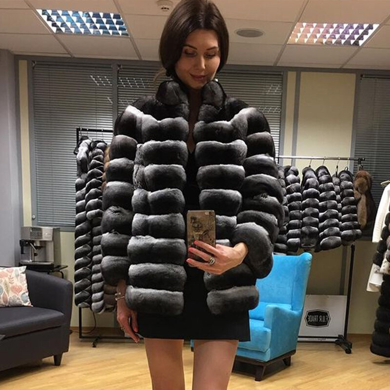 Fur Jacket Natural Rex Rabbit Fur Jacket Womens Winter Outerwear High Quality New Arrival
