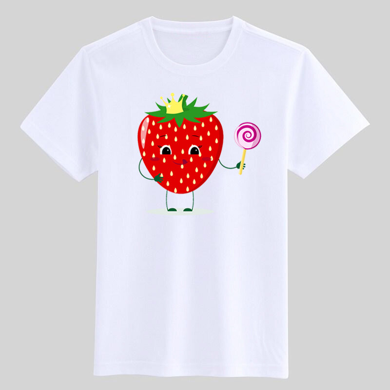 T-shirt pour enfants, vêtement pour garçons, mignon, dessin animé à la fraise, hauts pour filles