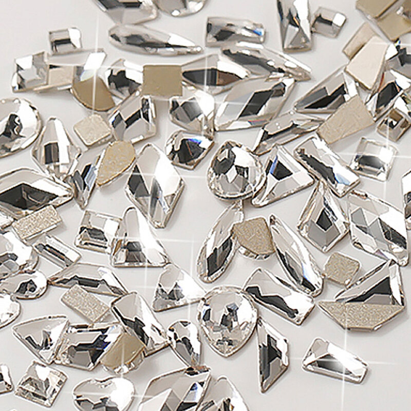 100 Buah Berlian Imitasi Seni Kuku AB Kristal Campuran Batu Permata Kuku Kaca Berkilau Berlian Imitasi Pipih untuk Kuku 3D Dekorasi Manikur DIY