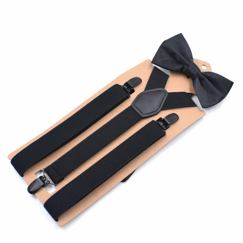 Adult Trousers 2.5cm Clip-On Y Back Braces Holder Belt Bowtie Elastic Shirt Stay 3 Clips Alloy Head Strap Suspenders Bow Tie Set