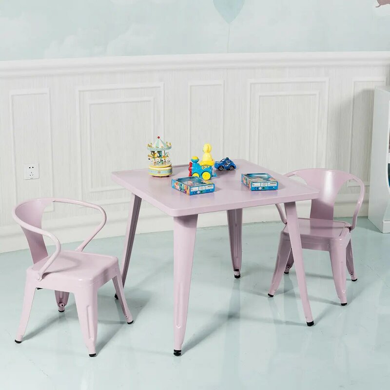 Table carrée en acier rose pour enfants, 27 pouces, activités d'apprentissage et de jeu à la maison