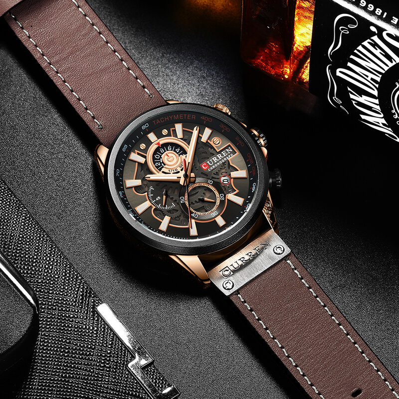CURREN Watch For Men Sport Luxury Brand Chronograph Military Genuine Leather Waterproof Wristwatches Man Clock Relogio Masculino