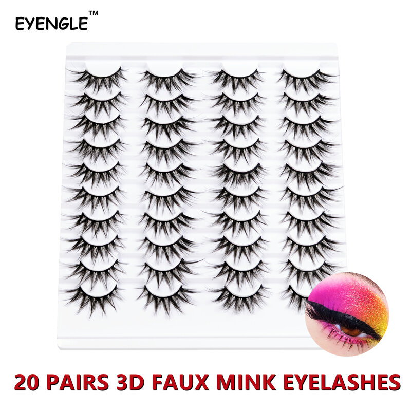 False Eyelashes 20Pairs Fake EyeLash Lashes 3D Faux Mink Lash Makeup Fluffy Soft Wispy Volume Natural long Reusable Tools cilios