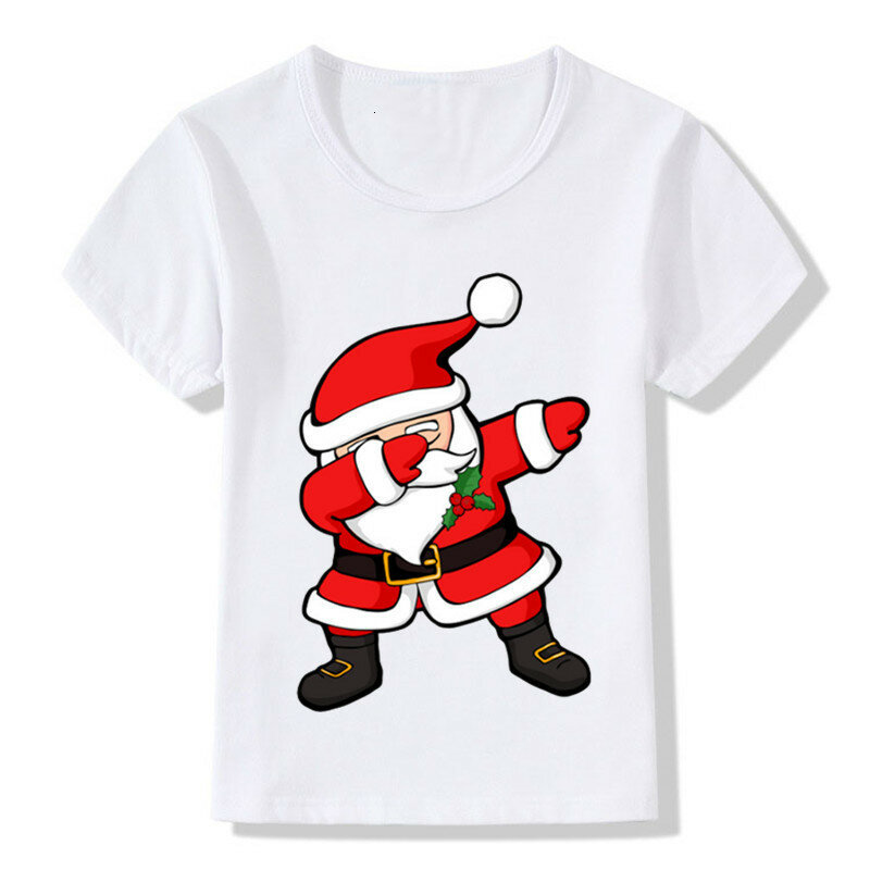 Children Fashion Cartoon Cute Dabbing Santa Design Funny T-shirt Kids Baby Christmas Clothes Boys Girls Summer Tops Tees