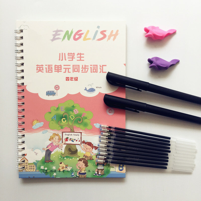1pcs Primary School Students Four Grade Textbook synchronization English groove copybook Repeated use of calligraphy for kids