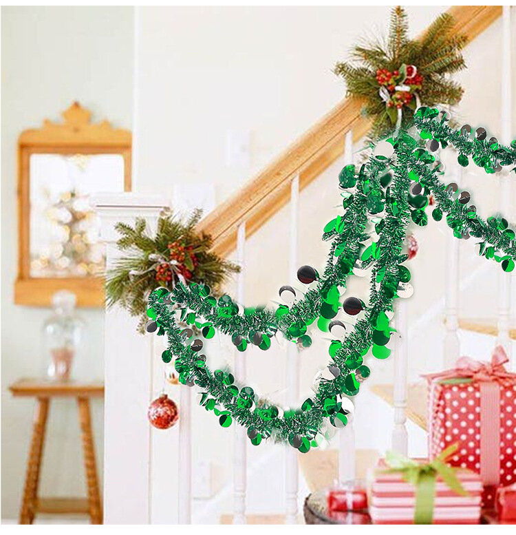 2m Colorful Foil Rattan Tinsel Streamer Christmas Garland Ornament Bar Tops Ribbon Christmas Decorations For Tree Guirlande Noel