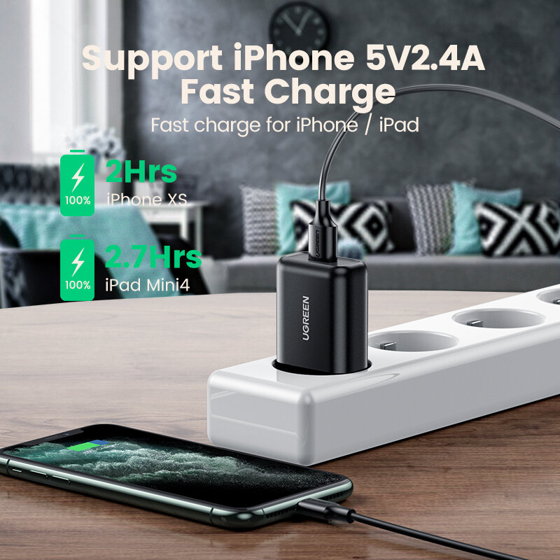 UGREEN – chargeur USB qc 3.0 rapide, adaptateur mural ue pour téléphone portable, compatible avec Xiaomi, Samsung, iPhone