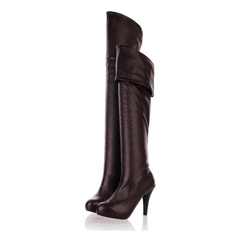 Spuer-Botas de tacón alto por encima de la rodilla para mujer, botines elásticos con plataforma y cremallera, zapatos de moda, color blanco y negro, Otoño e Invierno