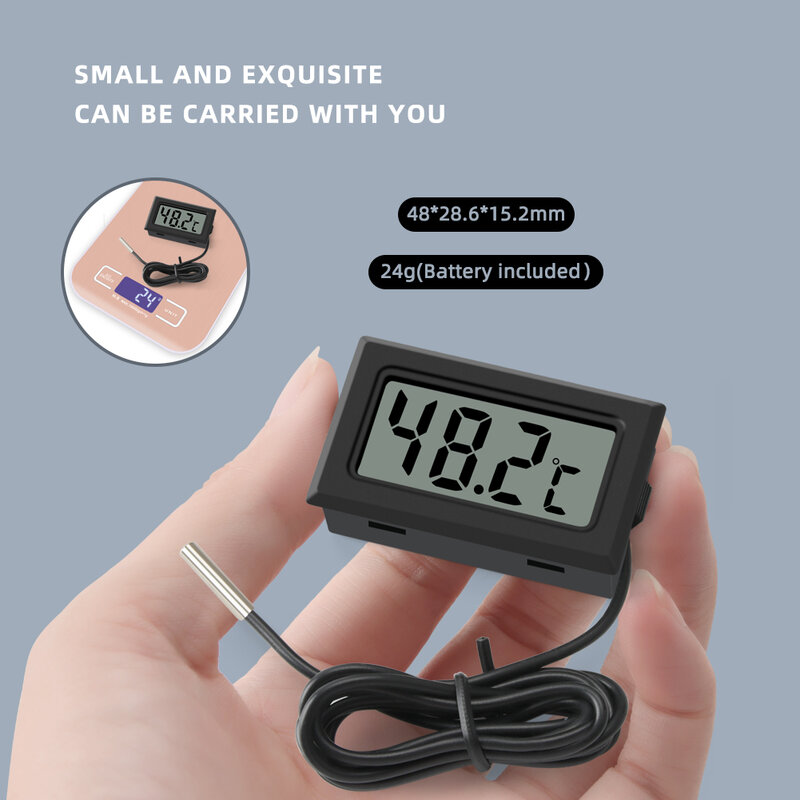 Yieryi Termometer Digital Higrometer Mini Hitam Berkabel/Termostat Elektronik Nirkabel untuk Akuarium Kotak Hewan Peliharaan Rumah Kebun