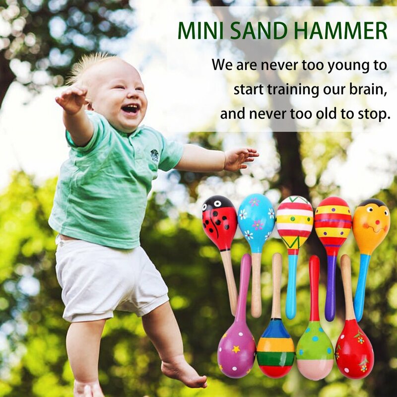 Hot Sale Baby Montessori Toys Wooden Rattle Cute Mini Sand Hammer Musical Rattle Educational Wooden Toys Development Baby Toys