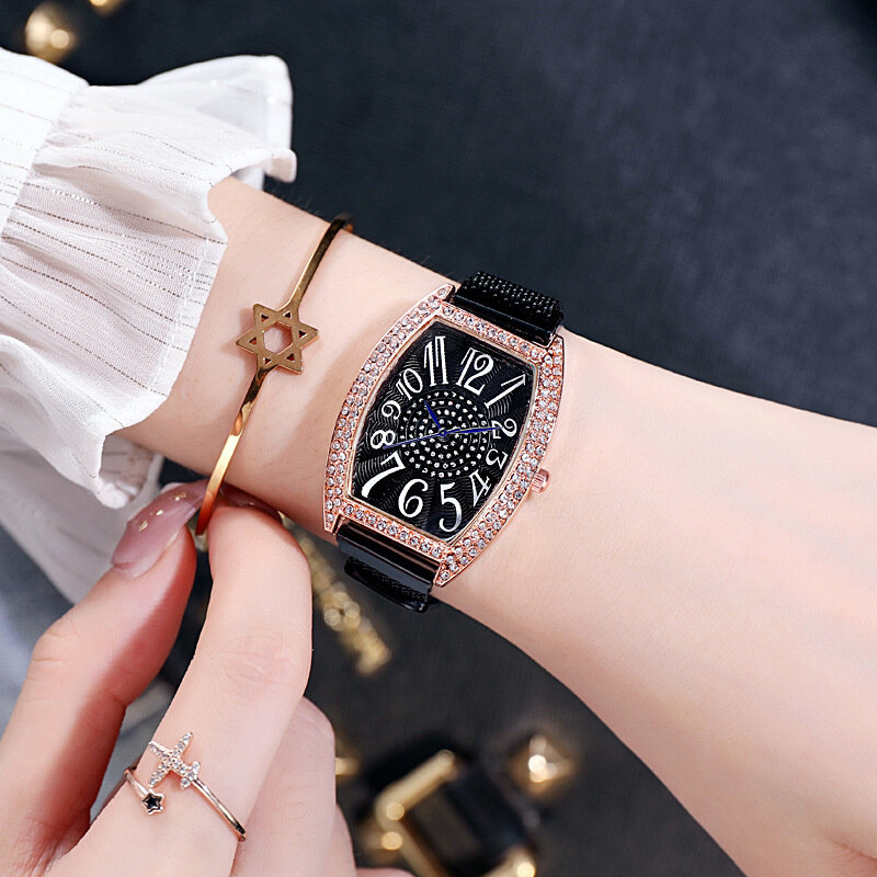 Luxe Vrouwen Quartz Horloge Vierkante Magneet Mesh Riem Mode Armband Montre Femme Reloj Mujer Relojes Para Mujer