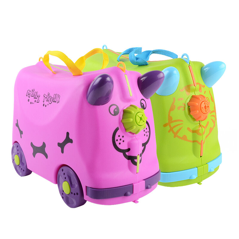 Moda de viagem crianças bagagem carrinho multicolorido animais modelagem malas crianças caso difícil mala armazenamento criança verde branco