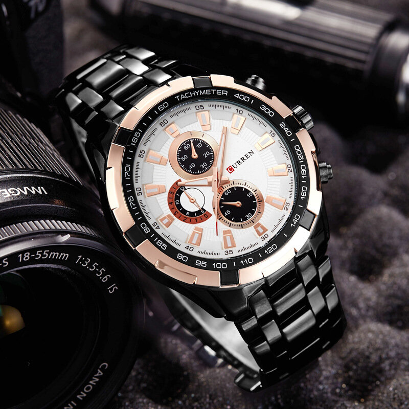 CURREN-reloj analógico de acero inoxidable para hombre, accesorio de pulsera de cuarzo resistente al agua con calendario, complemento masculino deportivo de marca de lujo con diseño militar, 8023