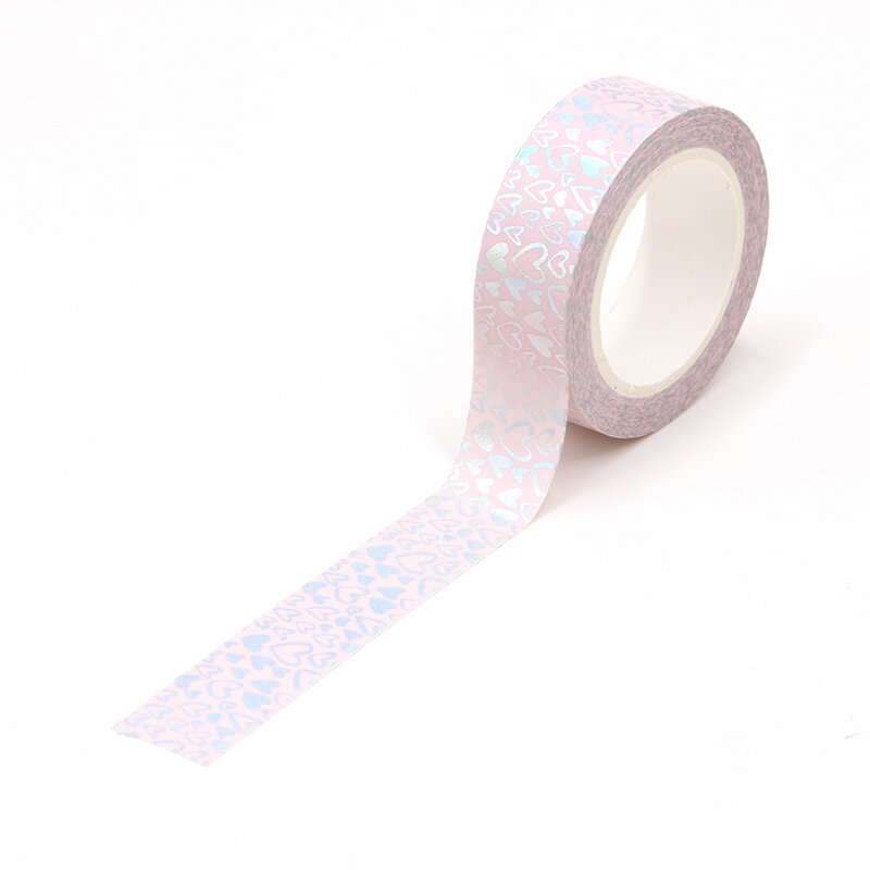 Silver Foil Hearts Washi Tape, Scrapbooking DIY, fita adesiva, papelaria, papel de arroz, 1.5cm x 10m, novo, 1pc