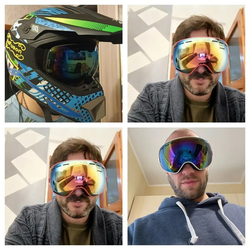 Inverno esqui snowboard óculos uv400 grande visão profissão esférica máscara de esqui das mulheres dos homens neve snowmobile óculos sci