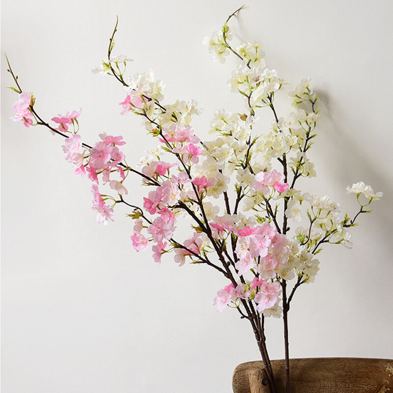 109cm flores de seda artificial falso flor cerejeira ramo longo casamento arco festa pano de fundo decoração da parede casa acessório foto adereços