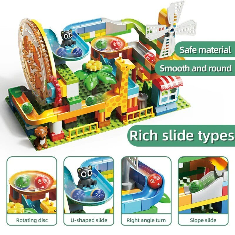 Baru Turntable Marmer Ras Lari Blok Ukuran Besar Blok Bangunan Corong Geser DIY Bangunan Gambar Bricks Mainan untuk Anak-anak Hadiah