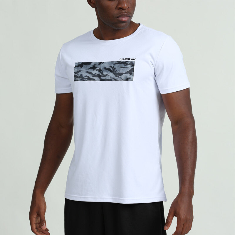 Camiseta esportiva masculina de manga curta, camiseta de secagem rápida para exercícios e corrida, academia