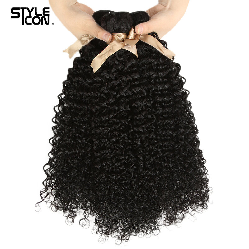 Malaio kinky curly bundles com fechamento encaracolado feixes de cabelo humano com fecho styleicon 3 pacotes encaracolados com fecho