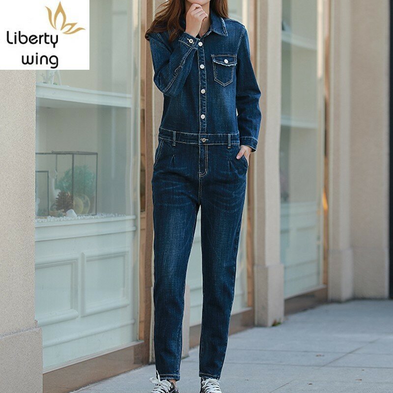 Macacão feminino longo, jeans lavado, casual, slim fit, estilo bf, moda plus size, xxl