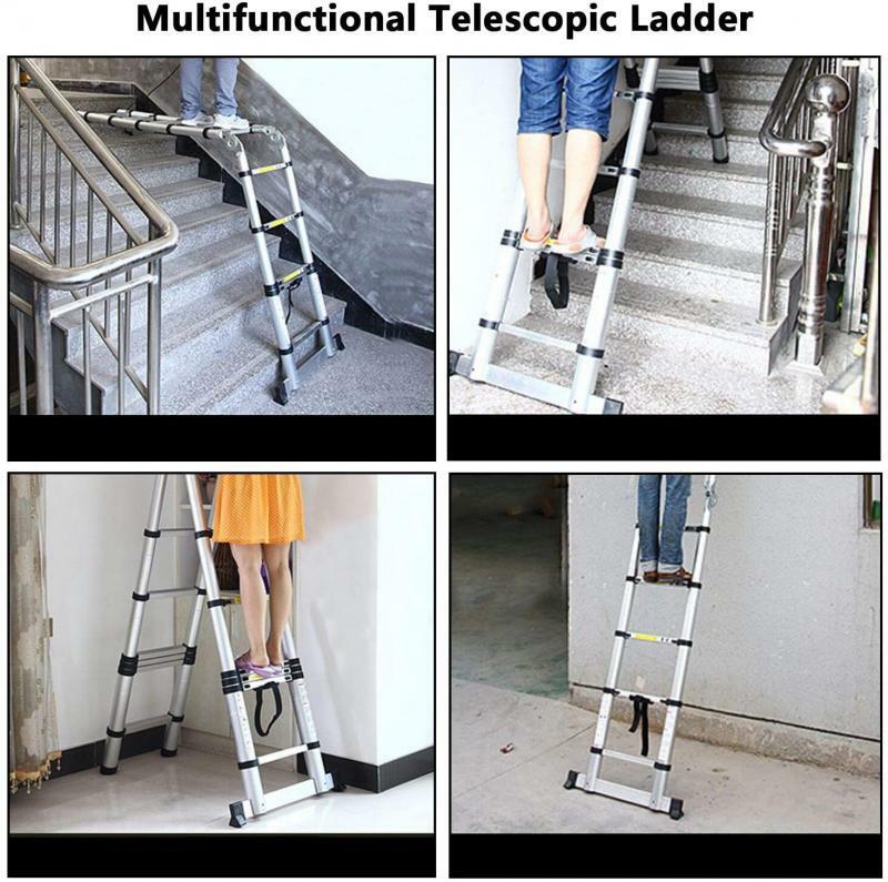 Escalera de aluminio antideslizante plegable telescópica para el hogar, extensión multifuncional de espiga, 3,8 M, HWC