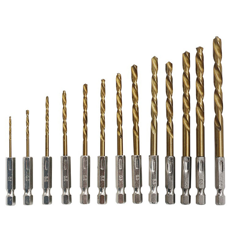 13 Teile/satz HSS High Speed Stahl Titan Beschichtete Bohrer Bit Set 1/4 Hex Schaft 1,5-6,5mm Schraubendreher Twist bohrer