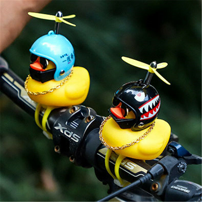 Pequeno pato amarelo para bicicleta, sino de bicicleta, capacete luminoso de parafuso aéreo, Ducky Bicycle, Wind Motor Riding, Cycling Lights Horn