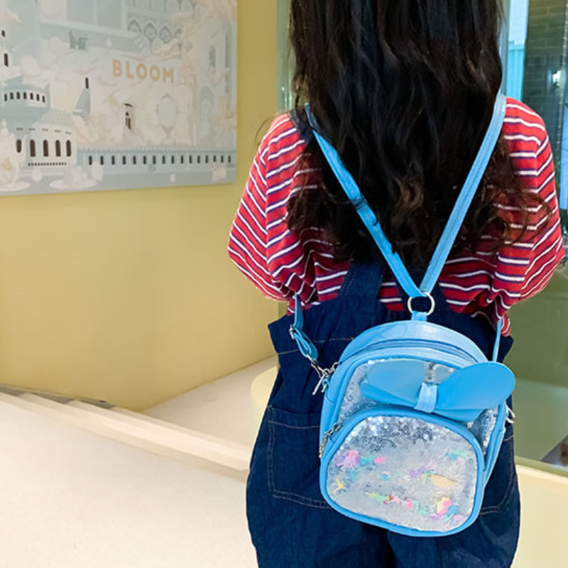 Novo 2022 crianças mochila lantejoulas pu meninas mochila no jardim de infância moda arco sacos de ombro