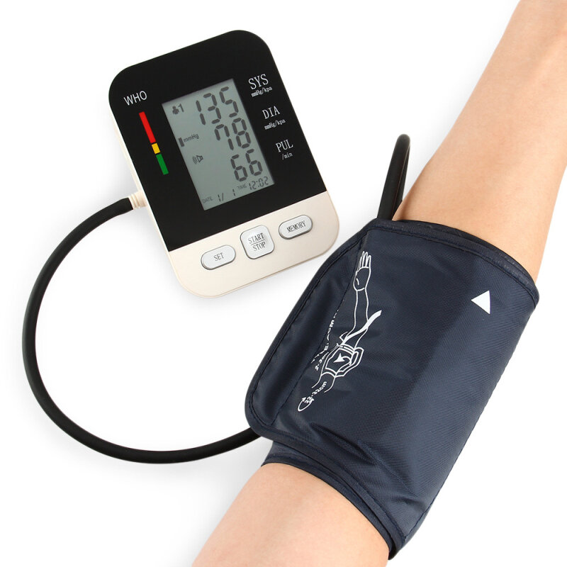 Profissional automático digital braço monitor de pressão arterial tonômetro usb recarregável esfigmomanômetro tensiometer pulsometer