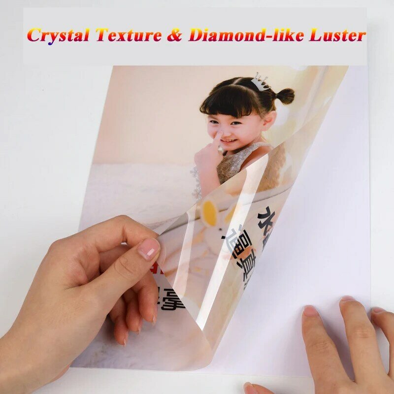 Papel fotográfico de cristal A4 PET, adhesivo de alta luminosidad, adhesivo trasero, 20 hojas, tarjeta de autobús de impresión de tinta