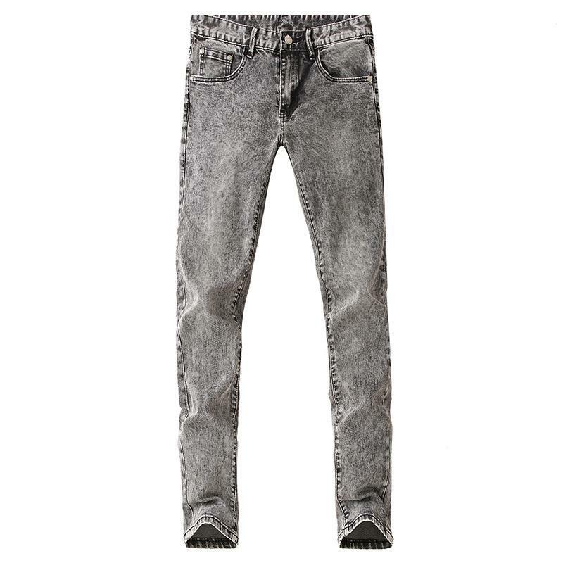 Jeans Kepribadian Retro Celana Jeans Abu-abu Berasap Celana Panjang Melar Kaki Budidaya Diri Pria Tren Bunga Abu-abu Liar